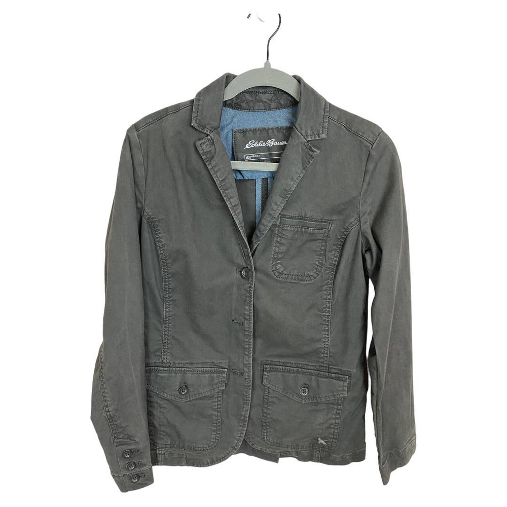 Eddie Bauer Legend Wash Gray Stretch Canvas Blazer Jacket Size 4 - Picture 3 of 7
